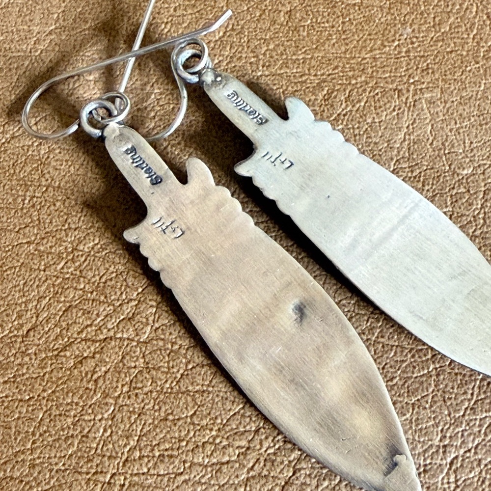 Native Signed Sterling Silver Feather Dangles - image 3